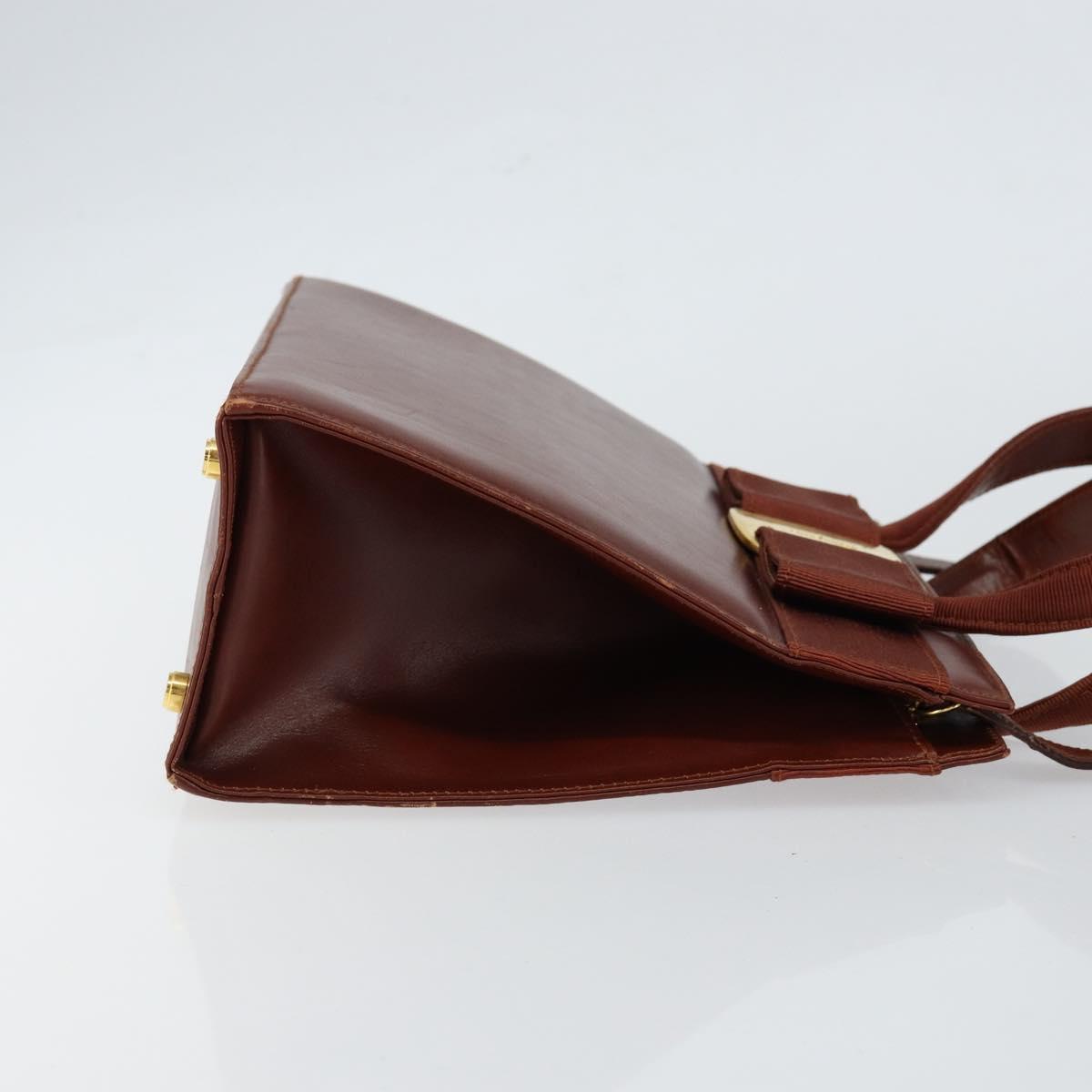 Salvatore Ferragamo Vala Hand Bag Leather 2way Brown Gold Auth gh1108