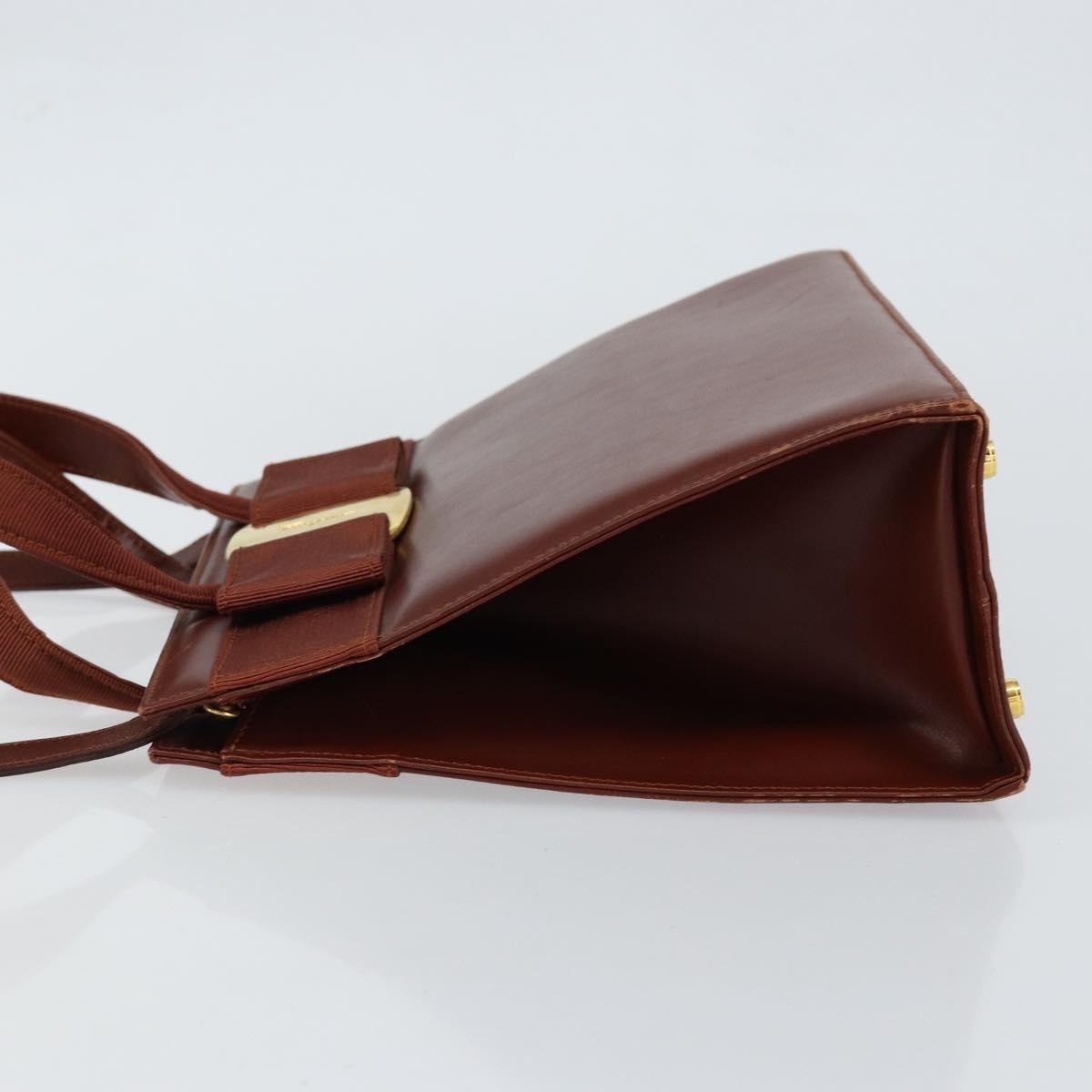 Salvatore Ferragamo Vala Hand Bag Leather 2way Brown Gold Auth gh1108