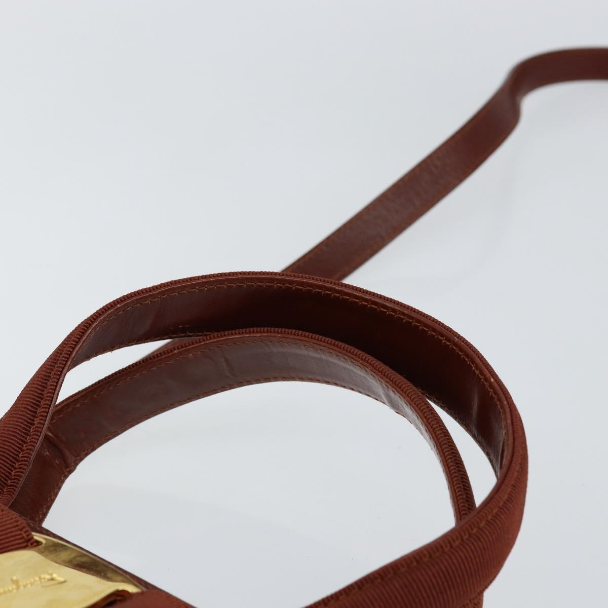 Salvatore Ferragamo Vala Hand Bag Leather 2way Brown Gold Auth gh1108