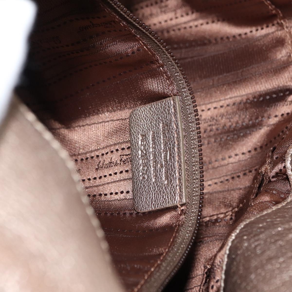 Salvatore Ferragamo Gancini Shoulder Bag Leather 2way Champagne Gold Auth gh1114