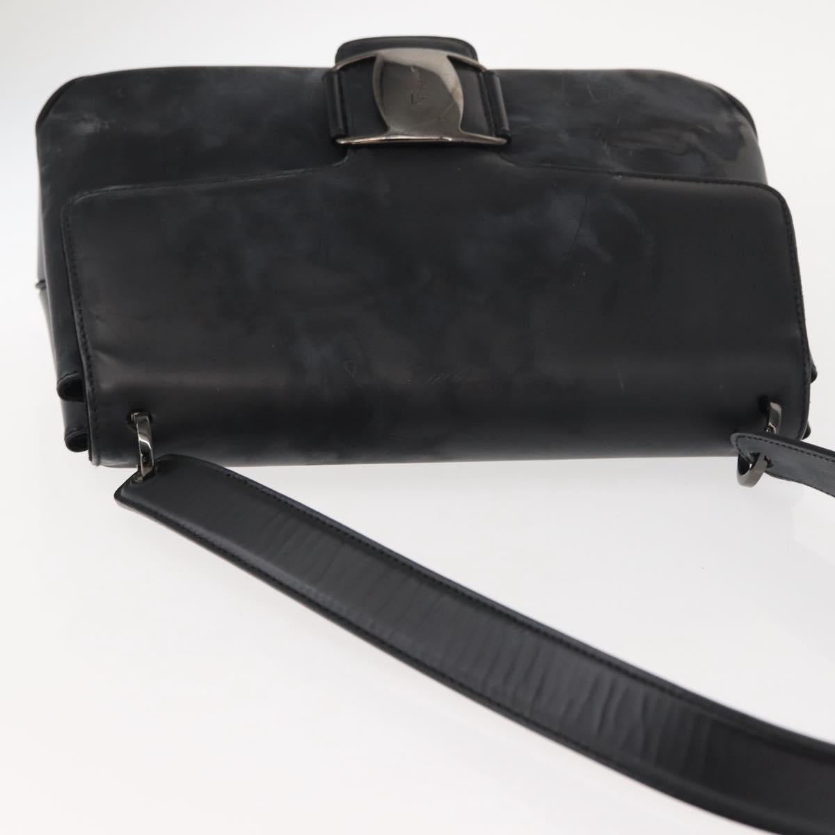 Salvatore Ferragamo Vala Shoulder Bag Leather Black Silver Auth gh1115