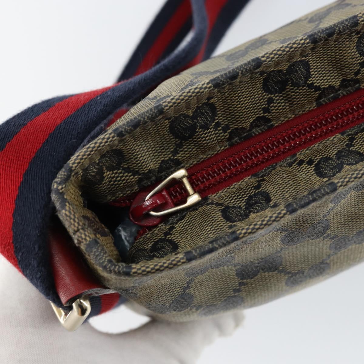GUCCI GG Canvas Sherry Line Shoulder Bag Navy Gold 189749 Auth gh1116