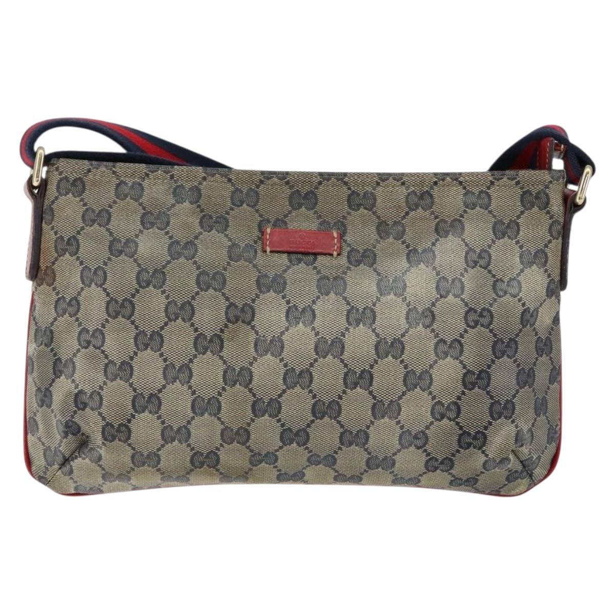 GUCCI GG Canvas Sherry Line Shoulder Bag Navy Gold 189749 Auth gh1116