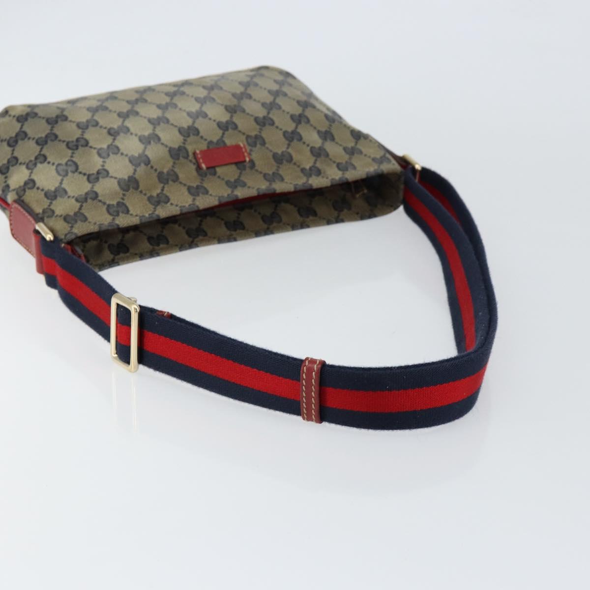 GUCCI GG Canvas Sherry Line Shoulder Bag Navy Gold 189749 Auth gh1116