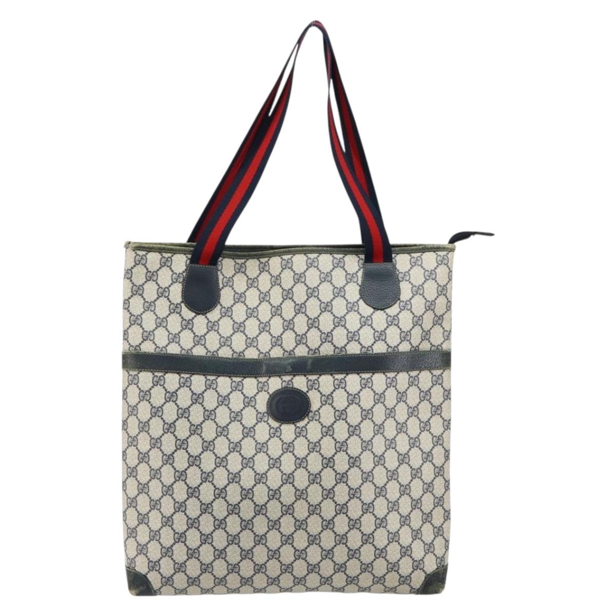 GUCCI GG Supreme Sherry Line Tote Bag PVC Navy Gold 002 983 0163 Auth gh1118