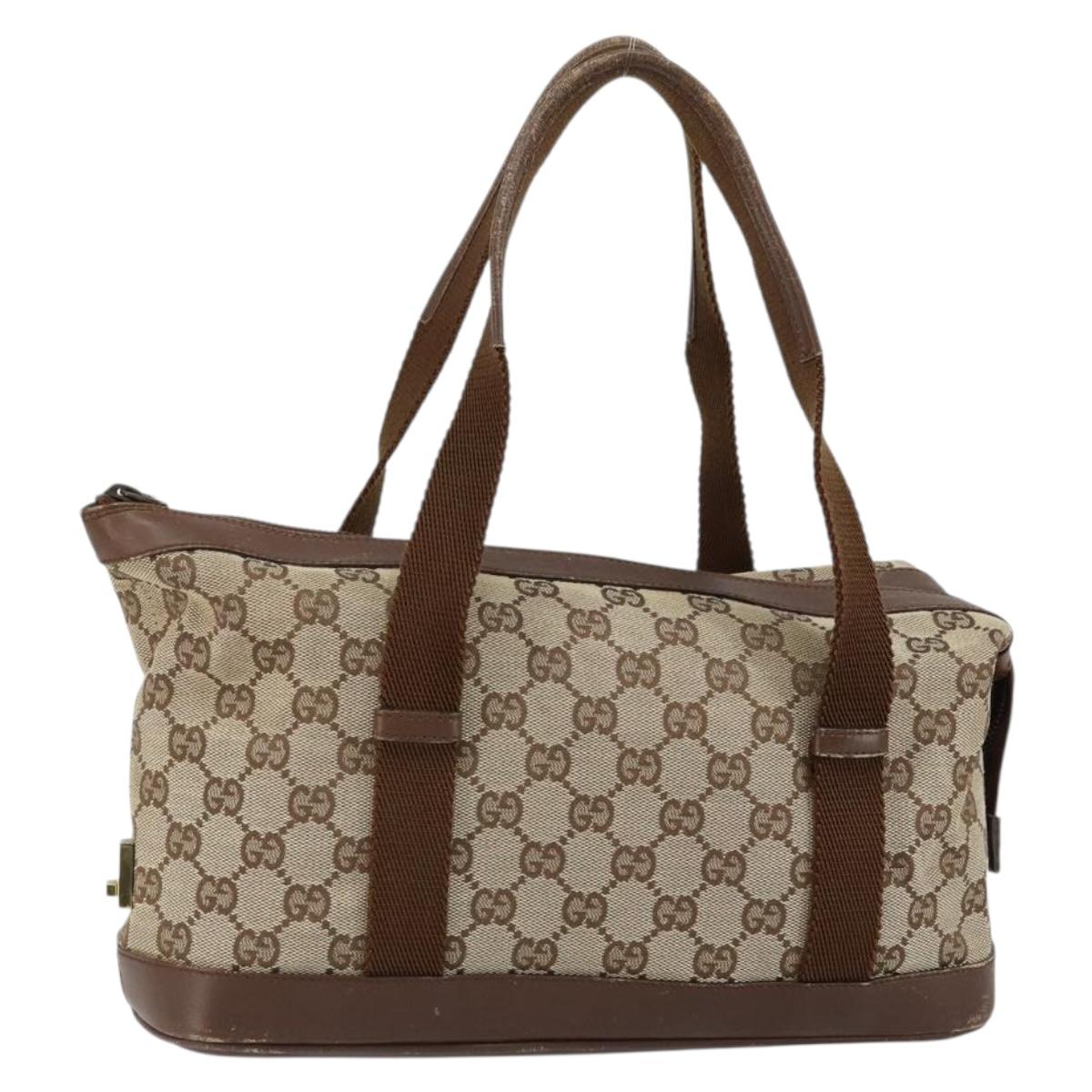 GUCCI GG Canvas Hand Bag Beige Gold 92734 Auth gh1128