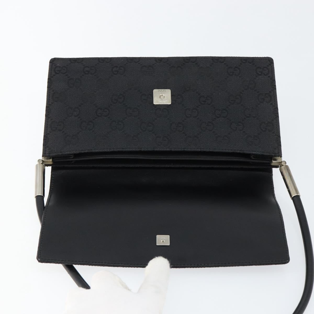 GUCCI GG Canvas Shoulder Bag Black Silver 001 3815 Auth gh1129