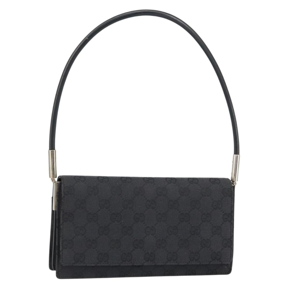 GUCCI GG Canvas Shoulder Bag Black Silver 001 3815 Auth gh1129