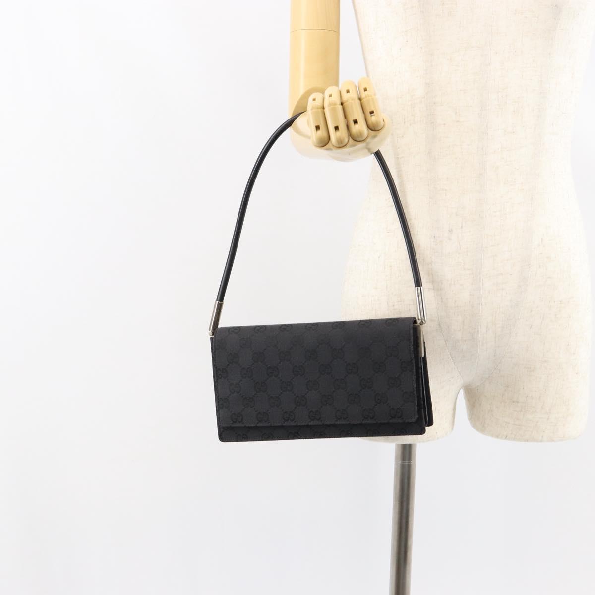 GUCCI GG Canvas Shoulder Bag Black Silver 001 3815 Auth gh1129