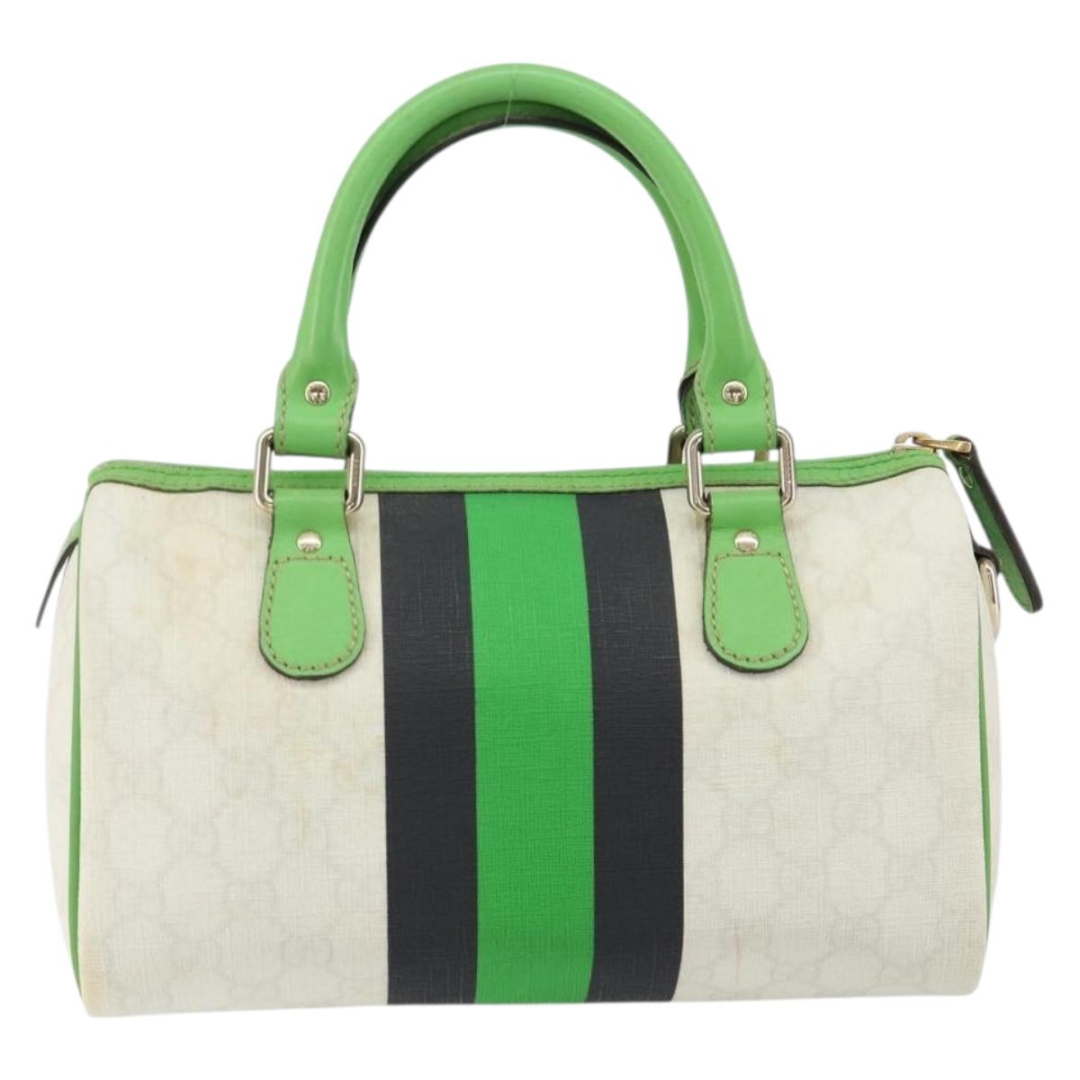 GUCCI GG Supreme Sherry Line Boston Bag PVC White Gold Green 190257 Auth gh1133