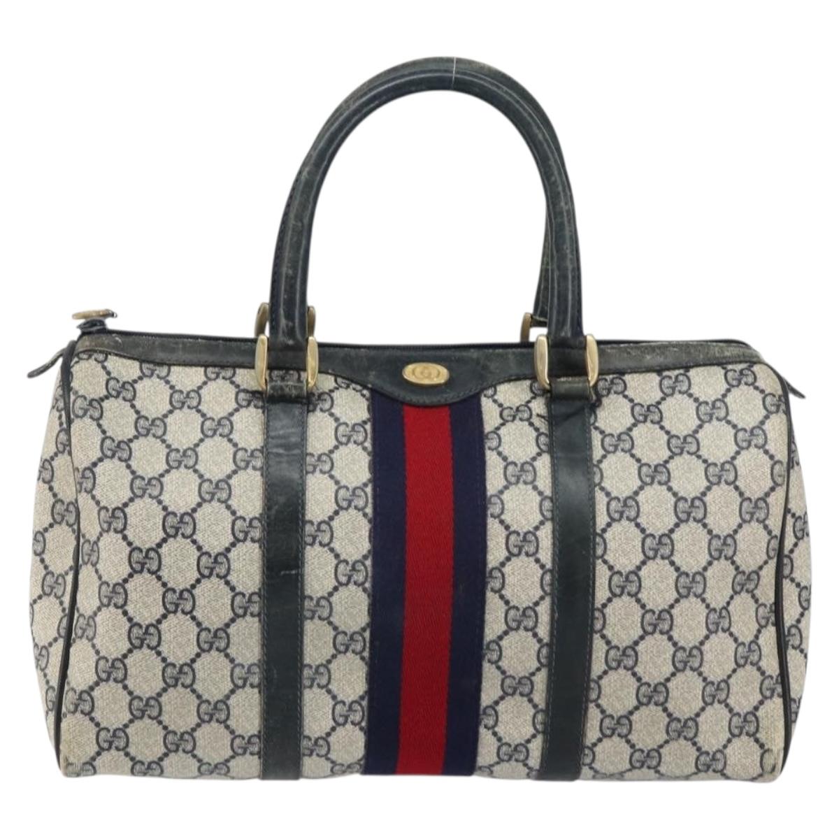 GUCCI GG Supreme Sherry Line Hand Bag PVC Navy Gold 012 3842 58 Auth gh1137