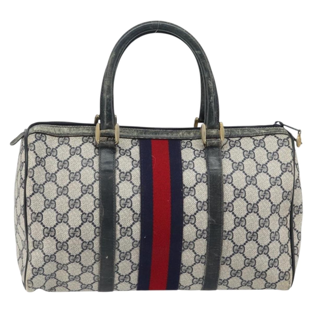 GUCCI GG Supreme Sherry Line Hand Bag PVC Navy Gold 012 3842 58 Auth gh1137