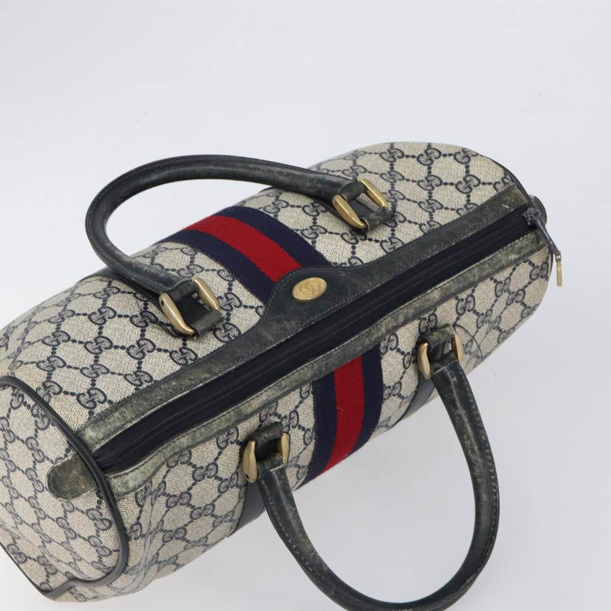 GUCCI GG Supreme Sherry Line Hand Bag PVC Navy Gold 012 3842 58 Auth gh1137