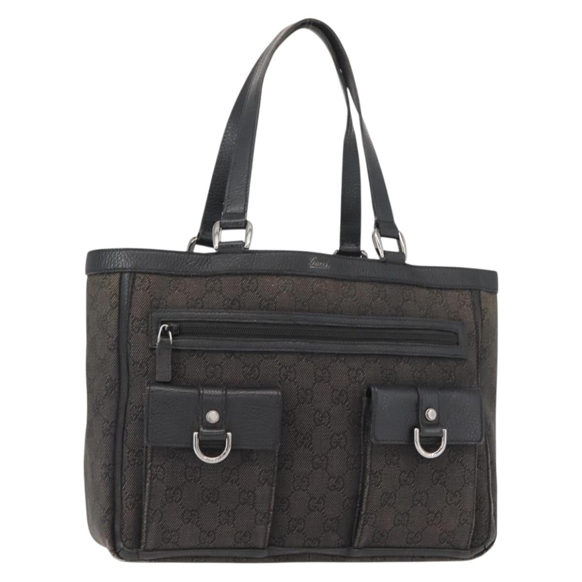 GUCCI GG Canvas Abbey Tote Bag Outlet Black Silver 268639 Auth gh1141