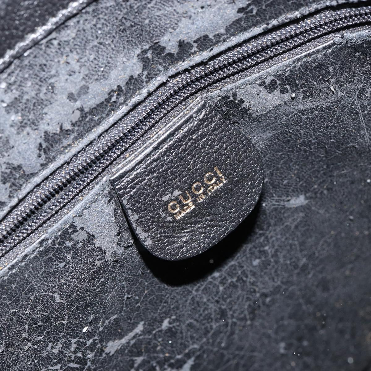 GUCCI Shoulder Bag Leather Black Gold Auth gh1143