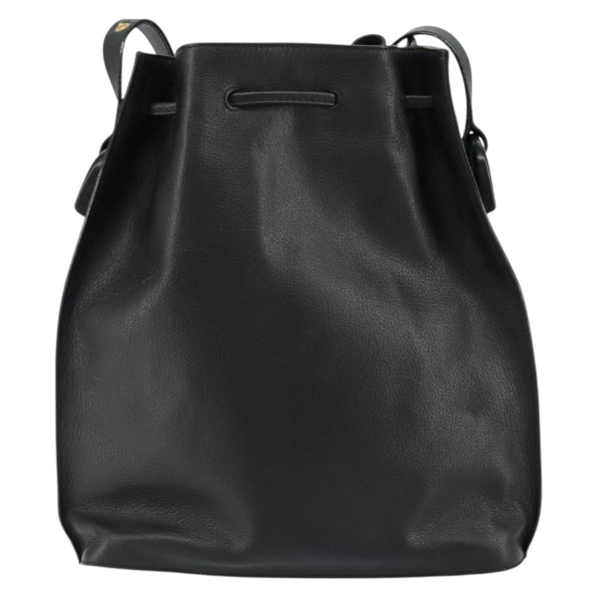 GUCCI Shoulder Bag Leather Black Gold Auth gh1143