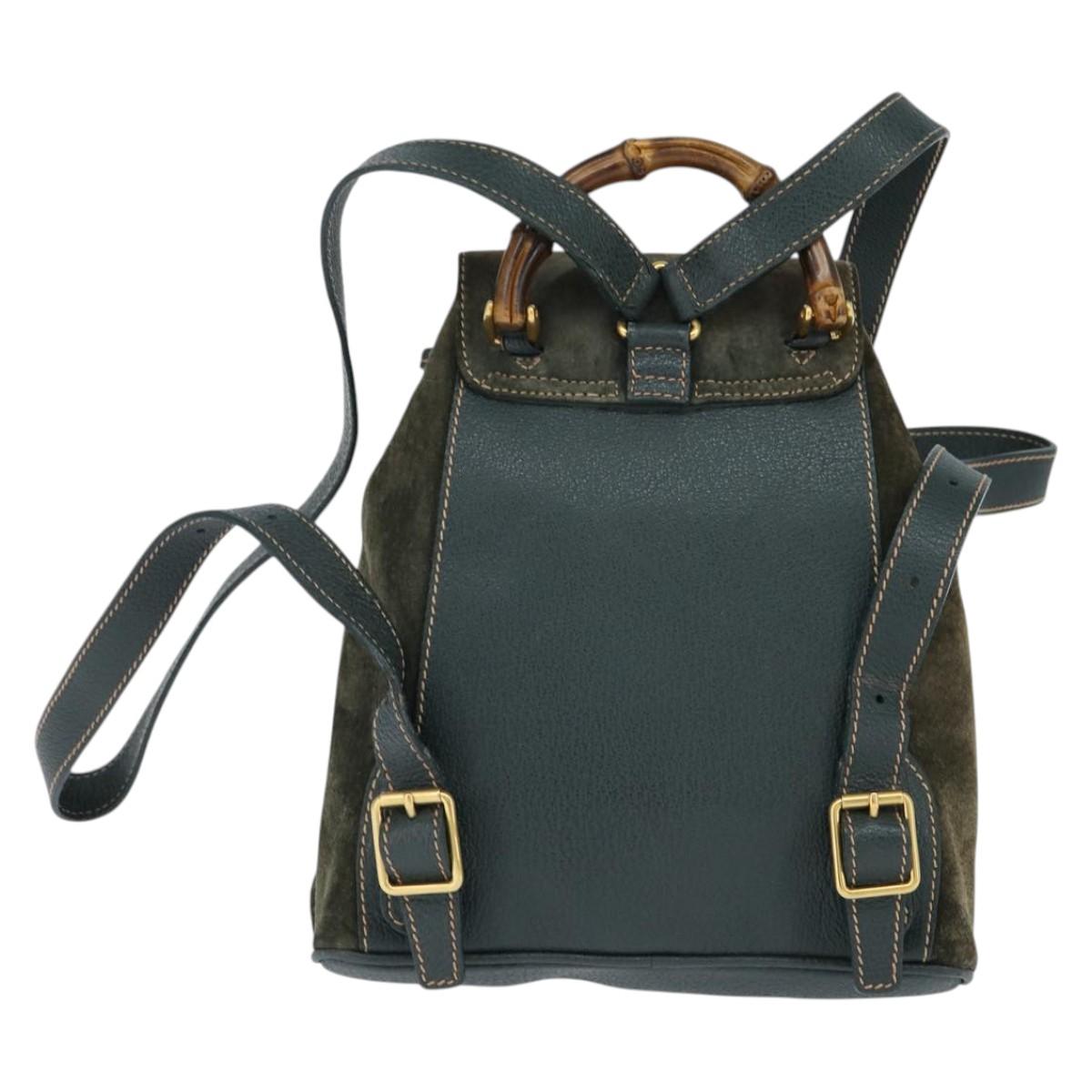GUCCI Bamboo Backpack Suede Khaki Gold 003 58 0030 Auth gh1145