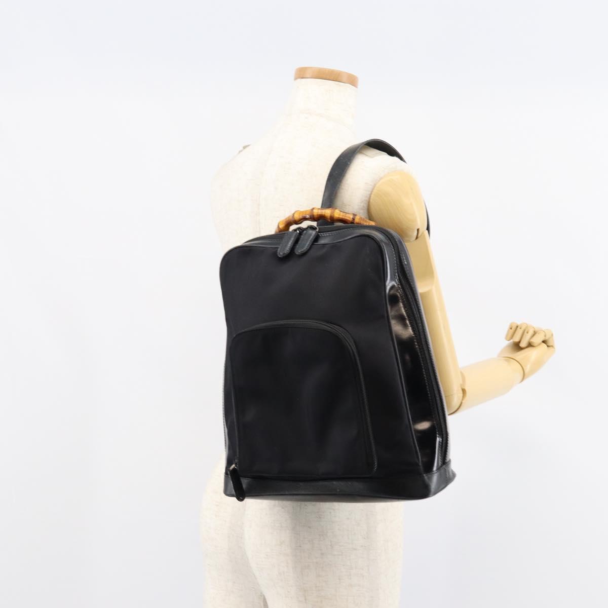 GUCCI Bamboo Bag Nylon Enamel 2way Black Silver 003 2058 0059 5 Auth gh1147