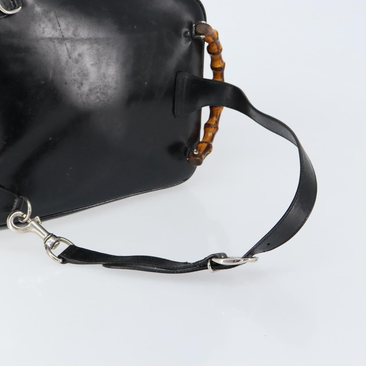 GUCCI Bamboo Bag Nylon Enamel 2way Black Silver 003 2058 0059 5 Auth gh1147