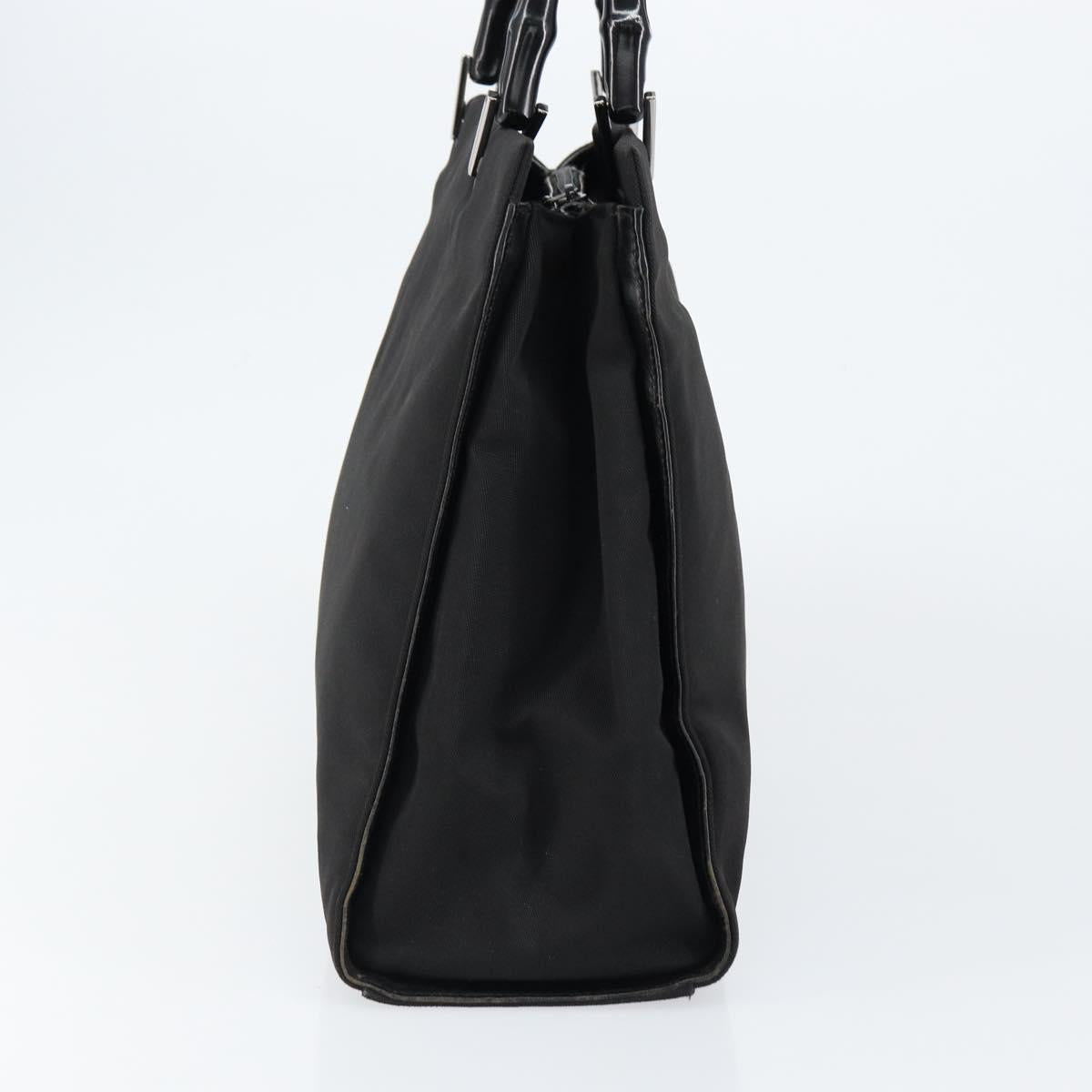 GUCCI Bamboo Hand Bag Nylon Black Silver 002 1010 Auth gh1148