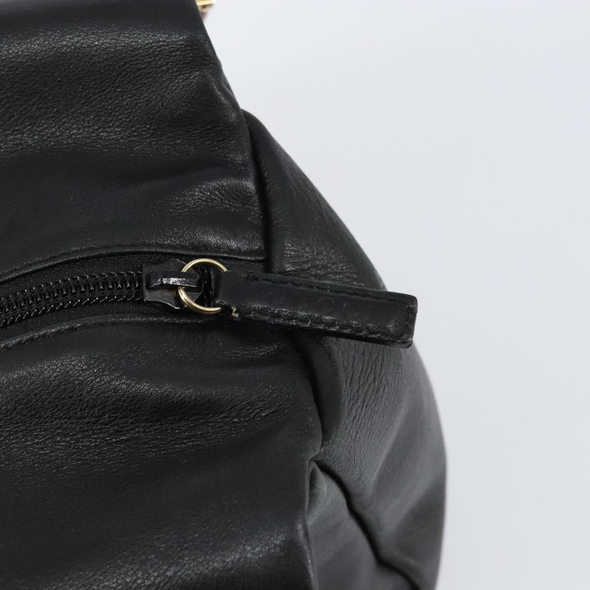 GUCCI Bamboo Hand Bag Leather Black Gold 000 3444 0580 Auth gh1149