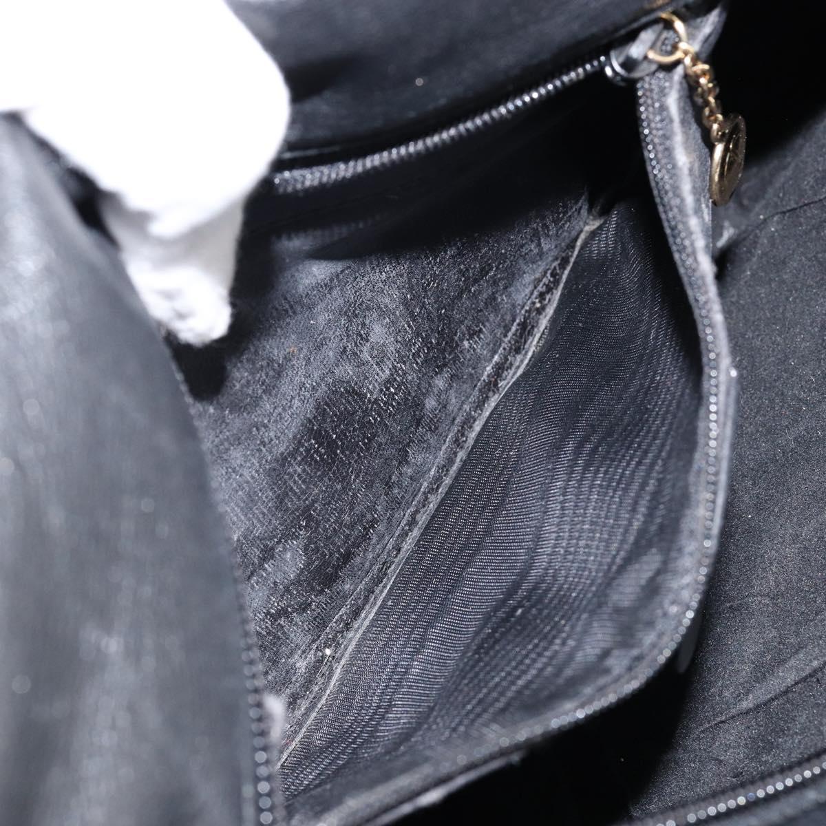 GUCCI Bamboo Hand Bag Leather Black Gold 000 3444 0580 Auth gh1149