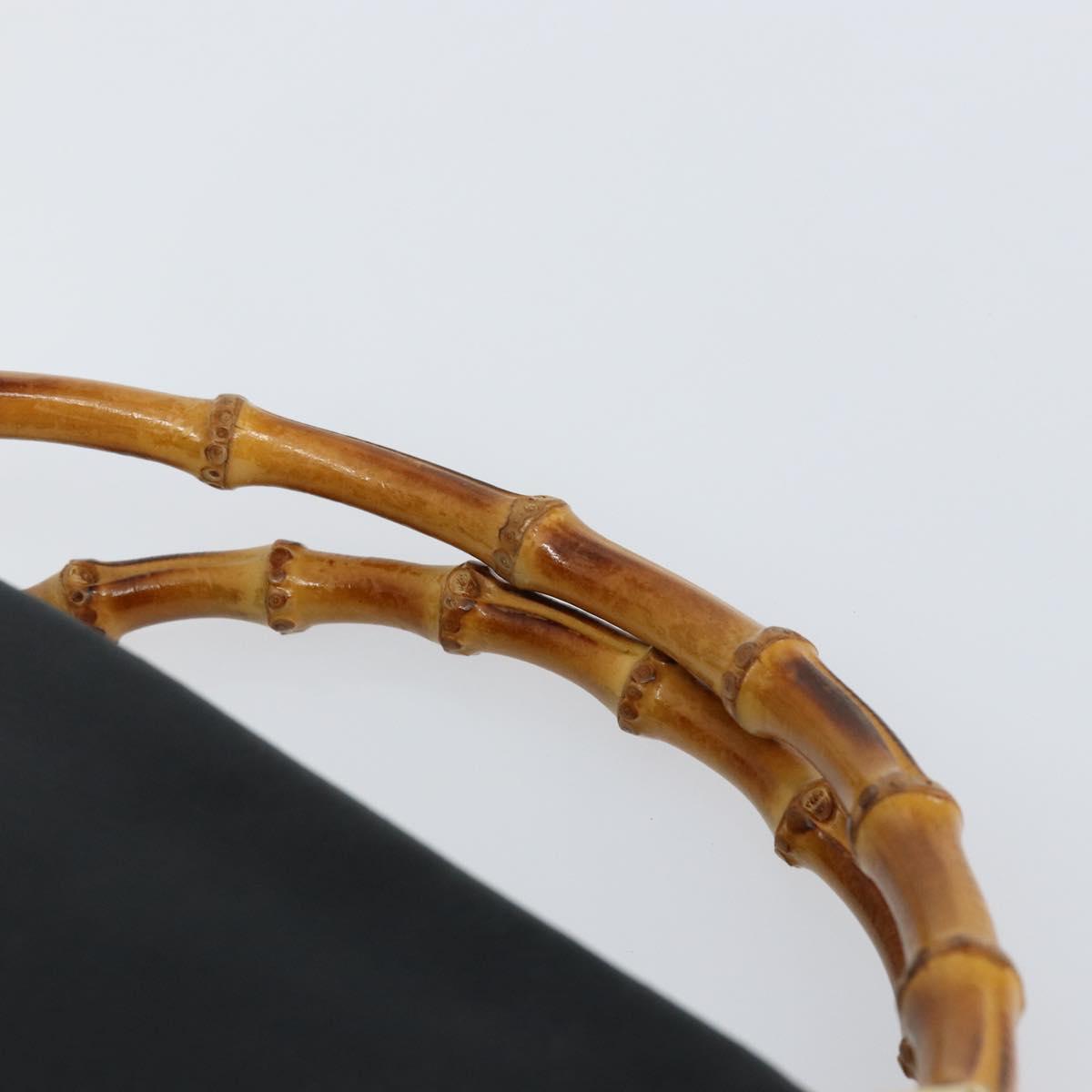 GUCCI Bamboo Hand Bag Leather Black Gold 000 3444 0580 Auth gh1149