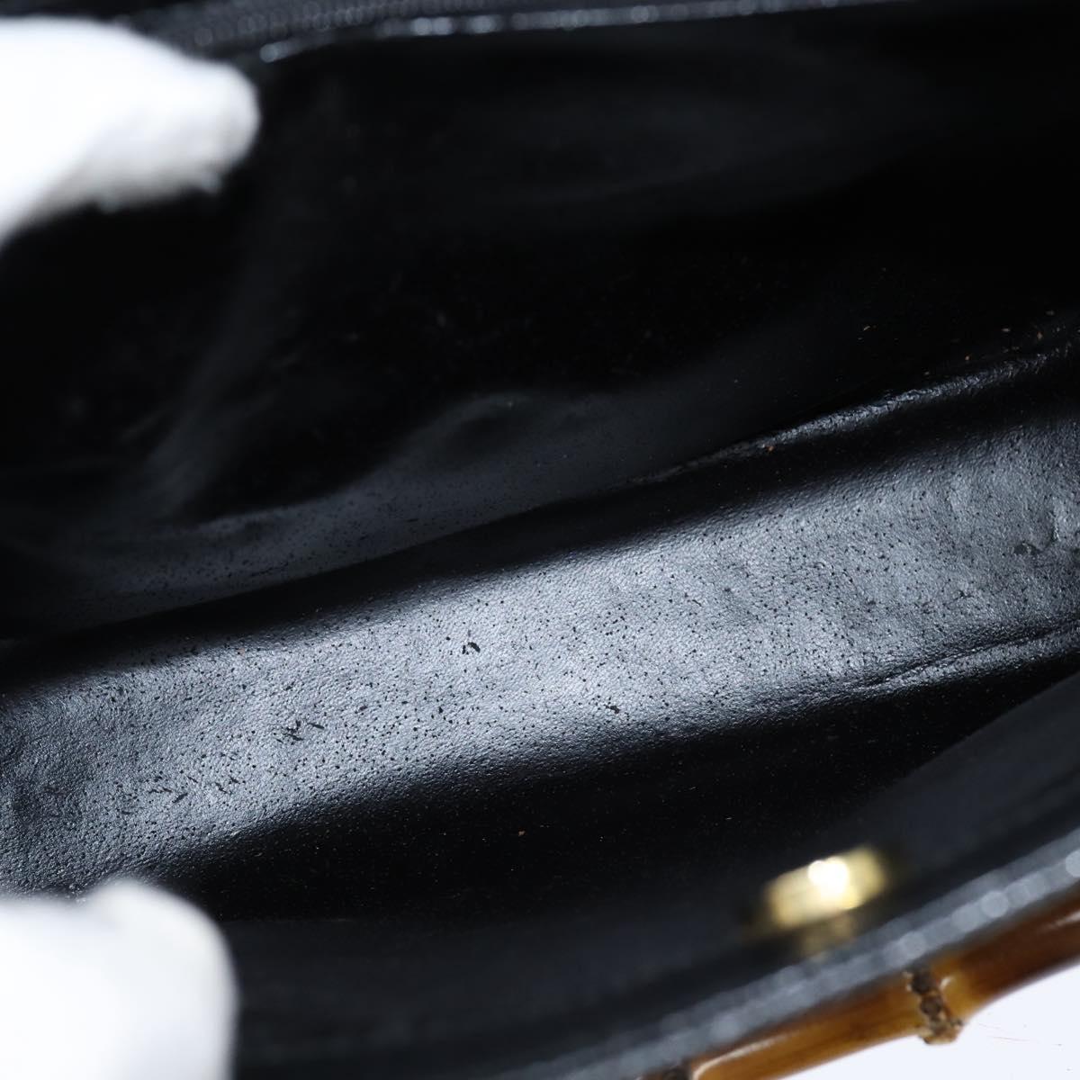 GUCCI Bamboo Hand Bag Leather Black Gold 002 1186 0260 Auth gh1150
