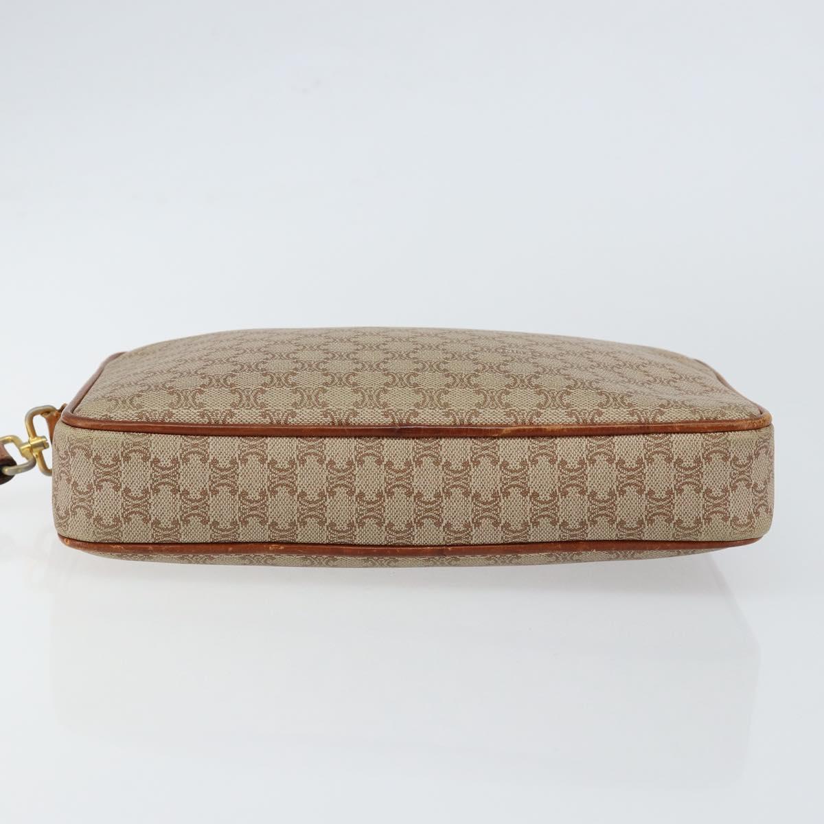 CELINE Macadam Canvas Clutch Bag PVC Beige Gold Auth gh1151