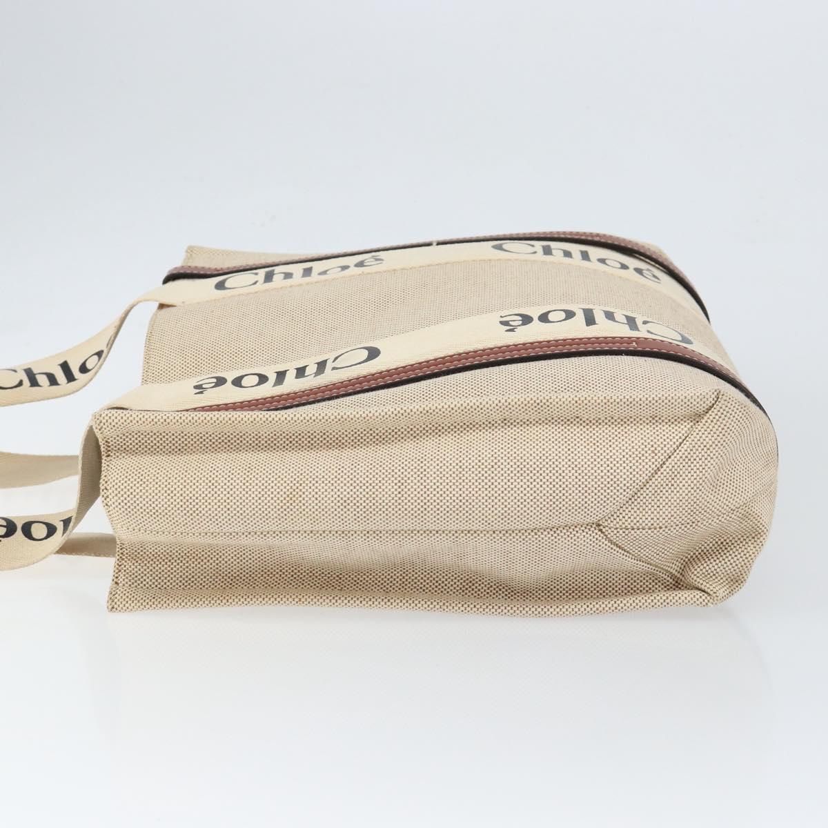 Chloe Woody La Tote Bag Canvas Leather Beige Brown Auth gh1153