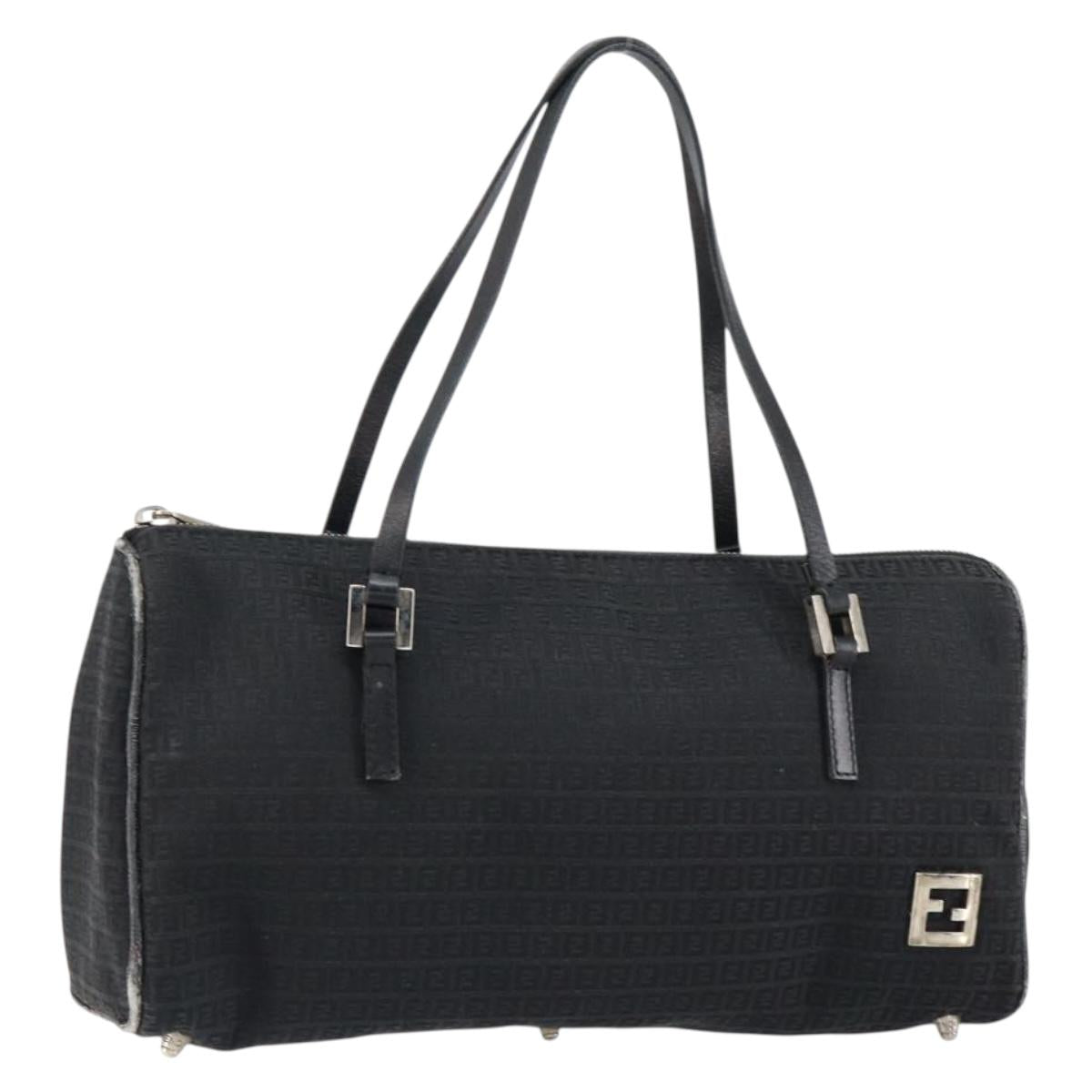 FENDI Zucchino Canvas Hand Bag Black Auth gh1154