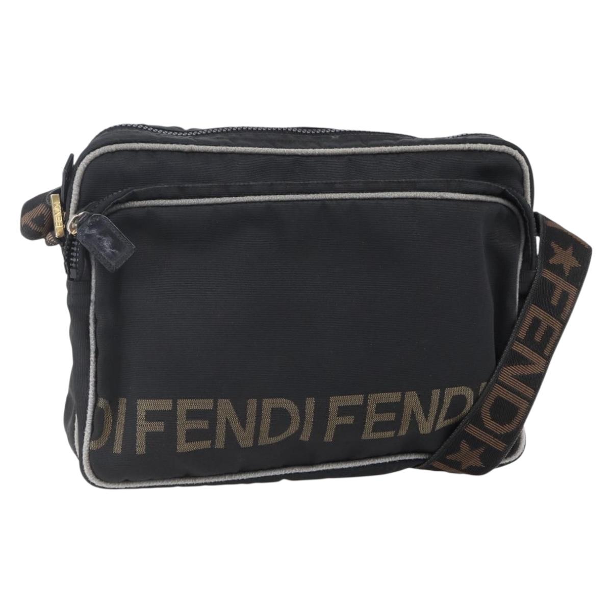 FENDI Shoulder Bag Nylon Black Gold Auth gh1158