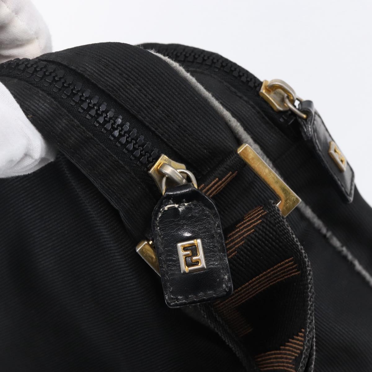 FENDI Shoulder Bag Nylon Black Gold Auth gh1158