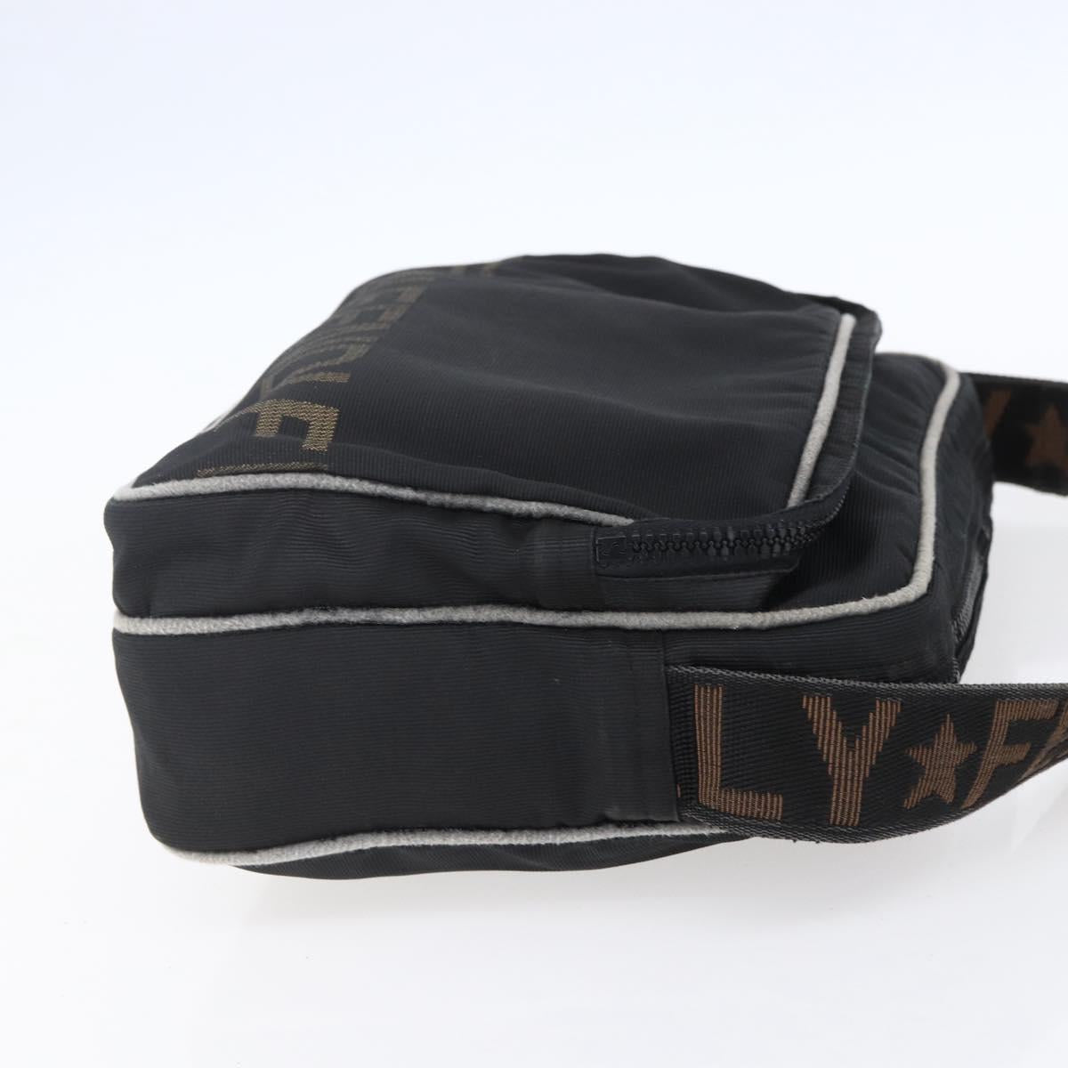 FENDI Shoulder Bag Nylon Black Gold Auth gh1158