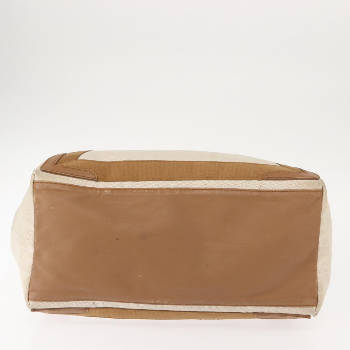 BALENCIAGA Navy Cabas Bag Canvas Leather Light Beige Silver 339936 Auth gh1160
