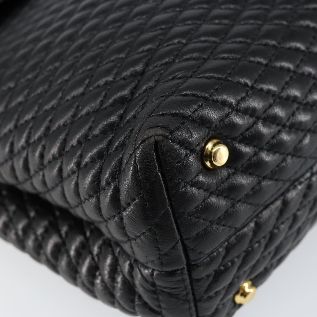 BALLY Quilted Hand Bag Leather Black Gold Auth gh1161
