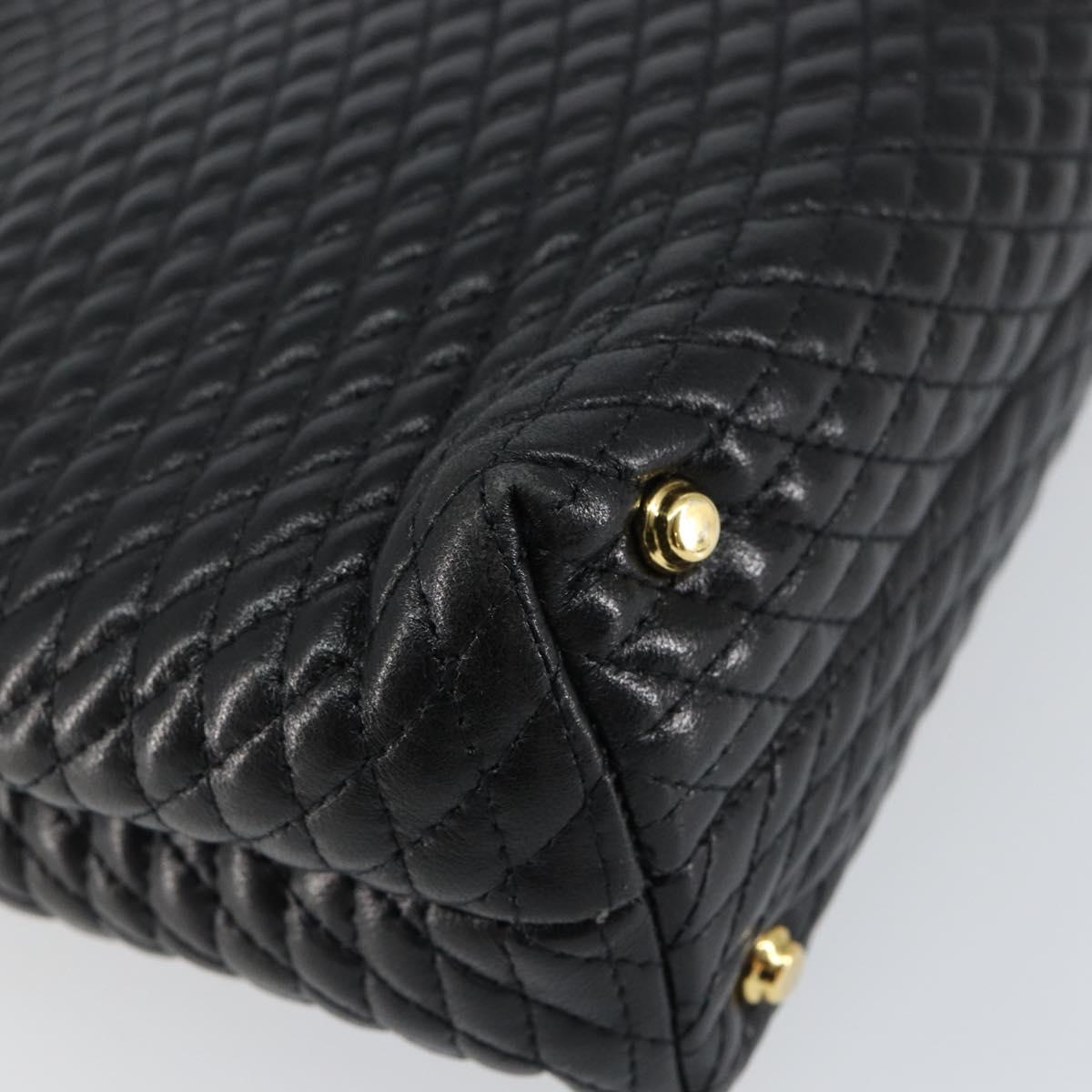 BALLY Quilted Hand Bag Leather Black Gold Auth gh1161