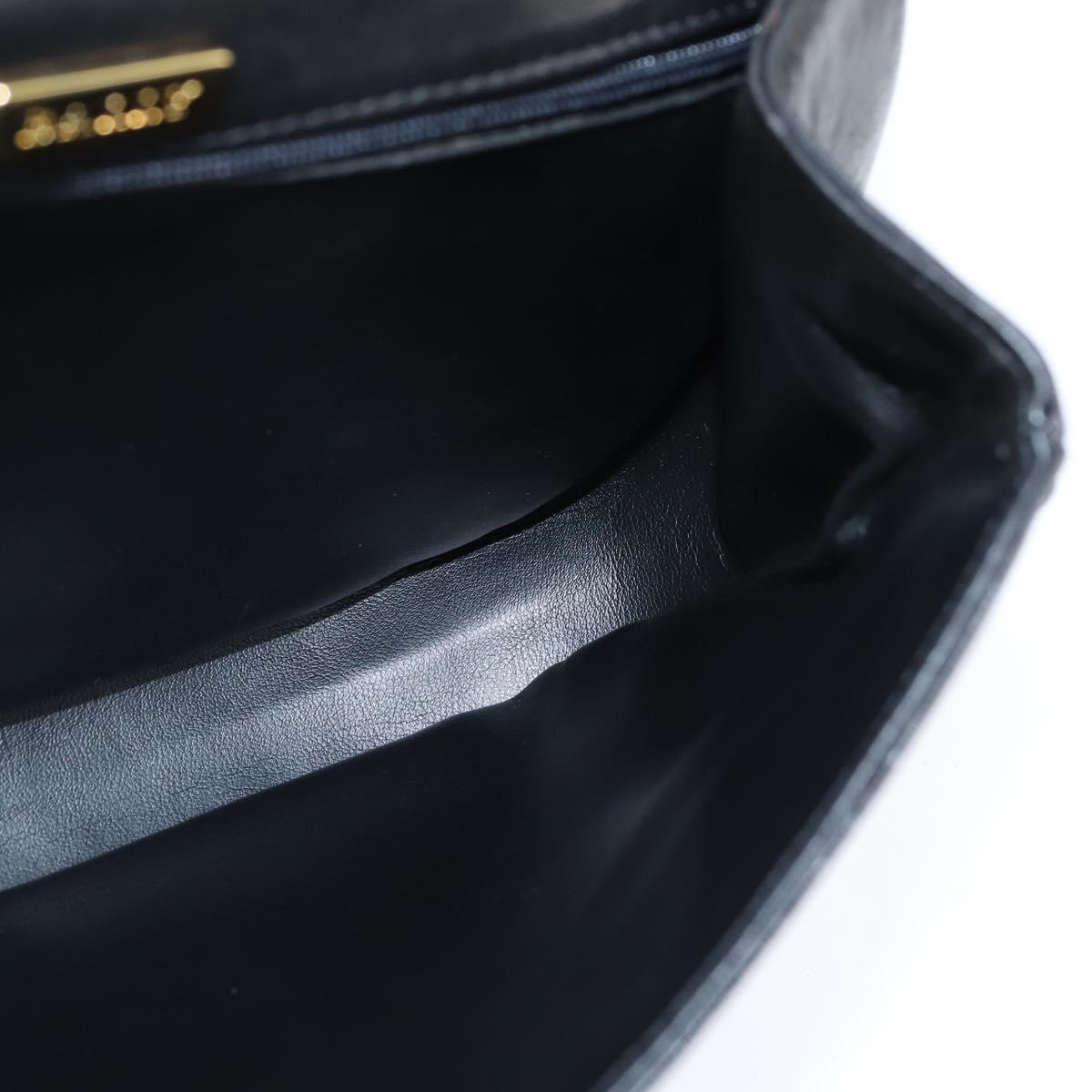 BALLY Quilted Chain Shoulder Bag Leather Black Gold Auth gh1162