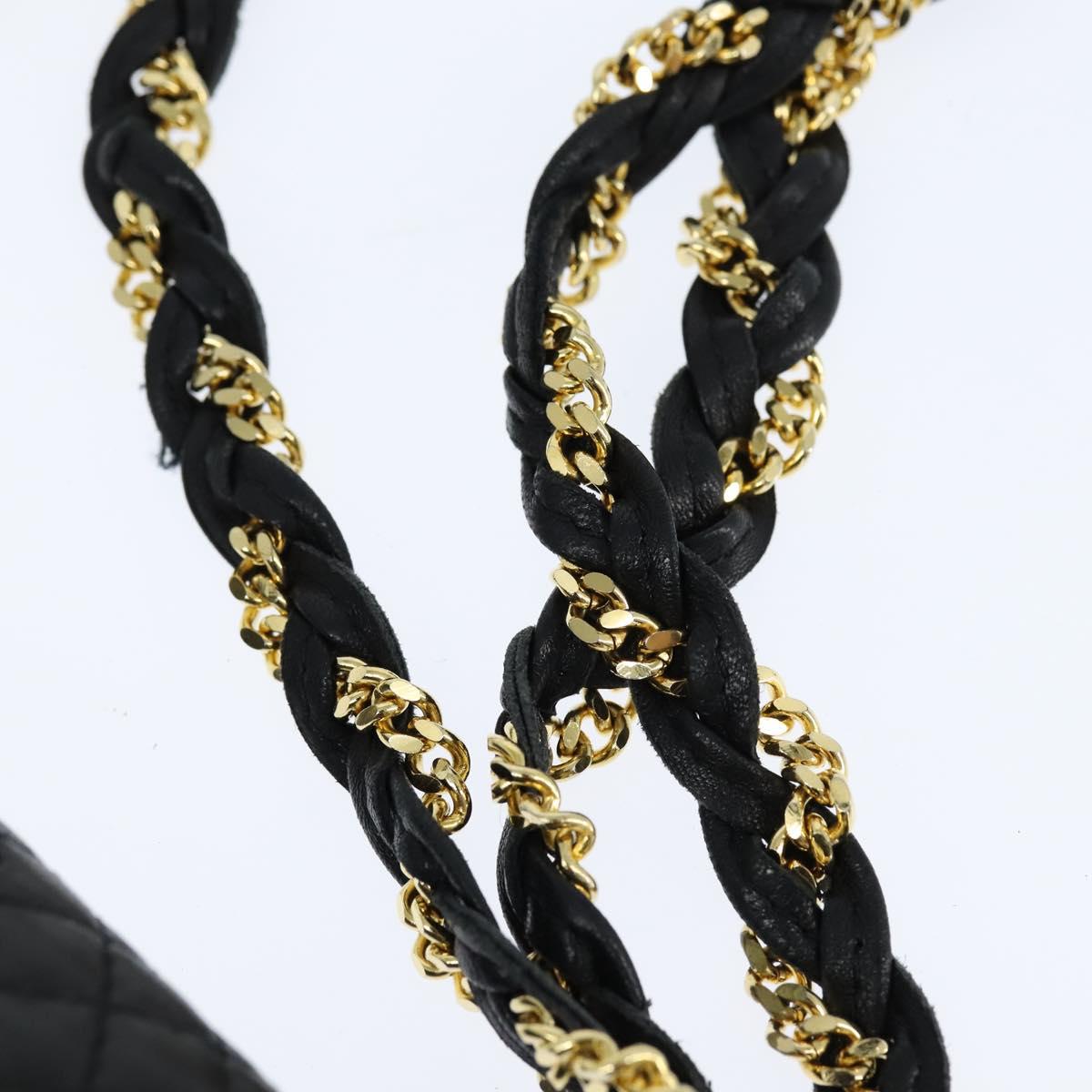 BALLY Quilted Chain Shoulder Bag Leather Black Gold Auth gh1162