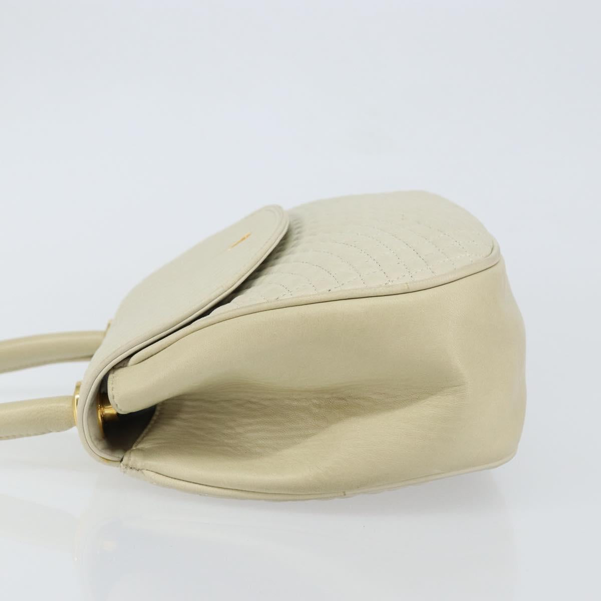 BALLY Quilted Hand Bag Leather White Gold Auth gh1163