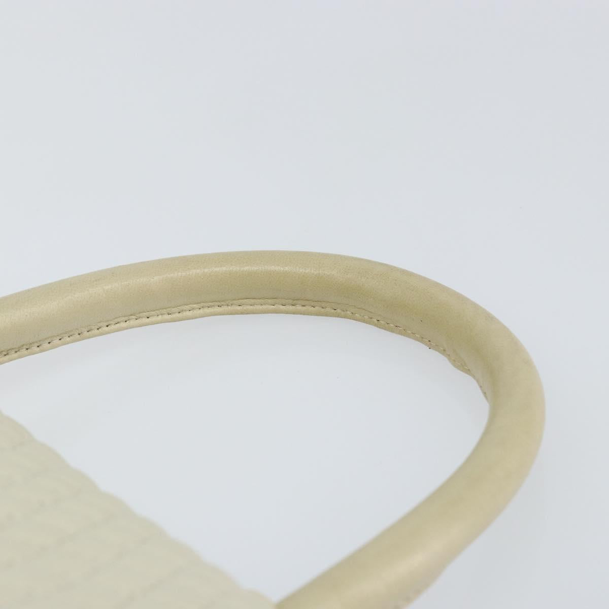 BALLY Quilted Hand Bag Leather White Gold Auth gh1163