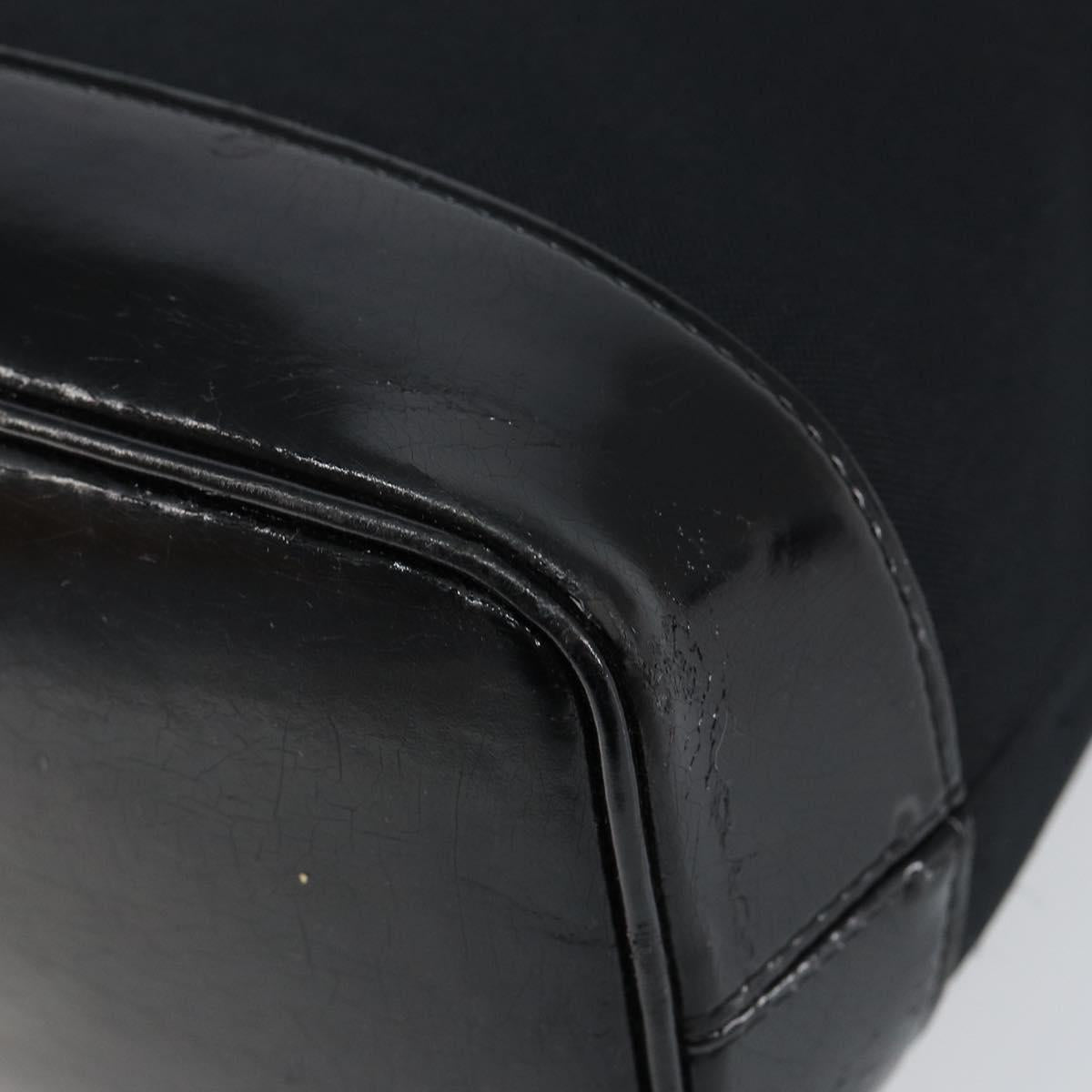 SAINT LAURENT Hand Bag Nylon Enamel Black Gold Auth gh1164