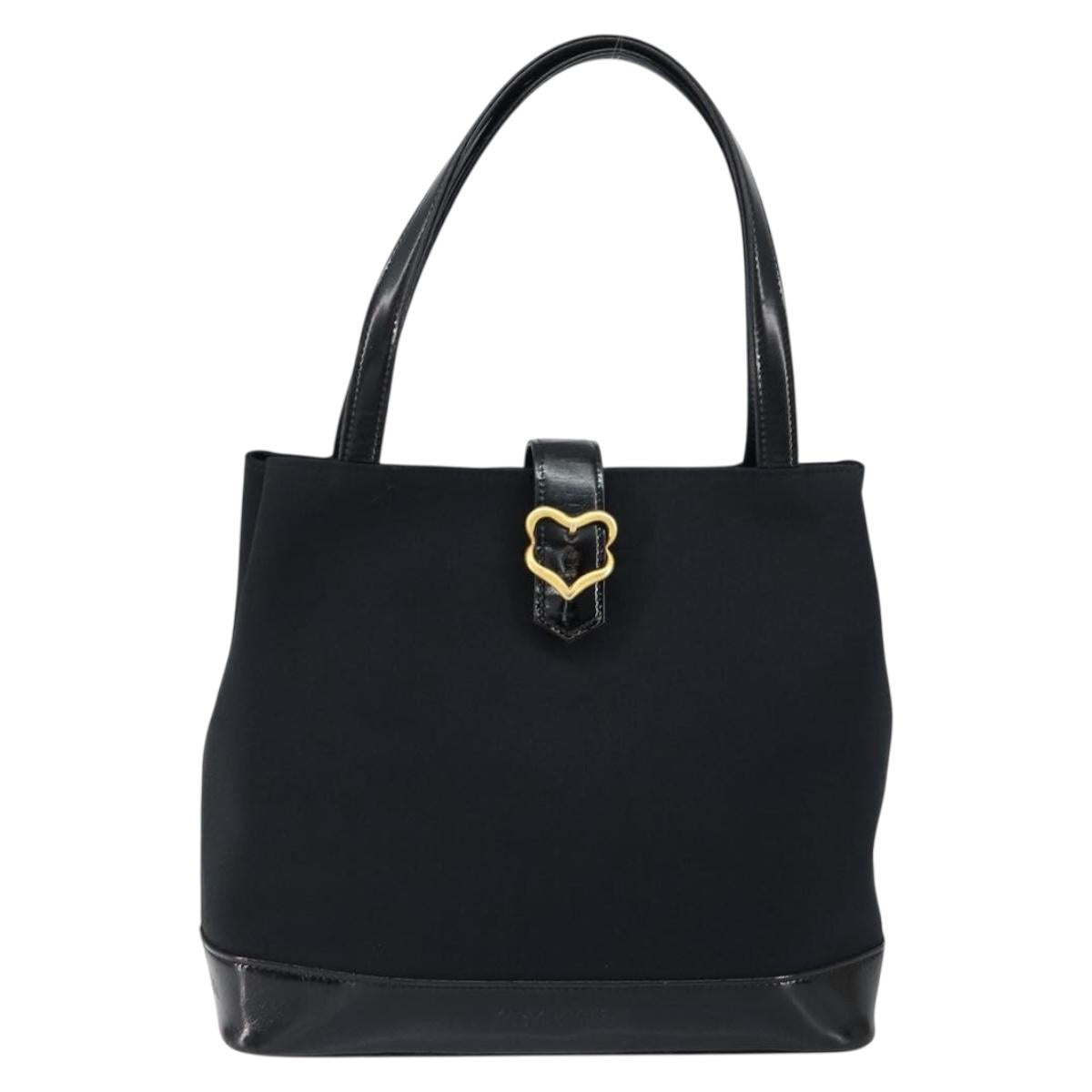 SAINT LAURENT Hand Bag Nylon Enamel Black Gold Auth gh1164