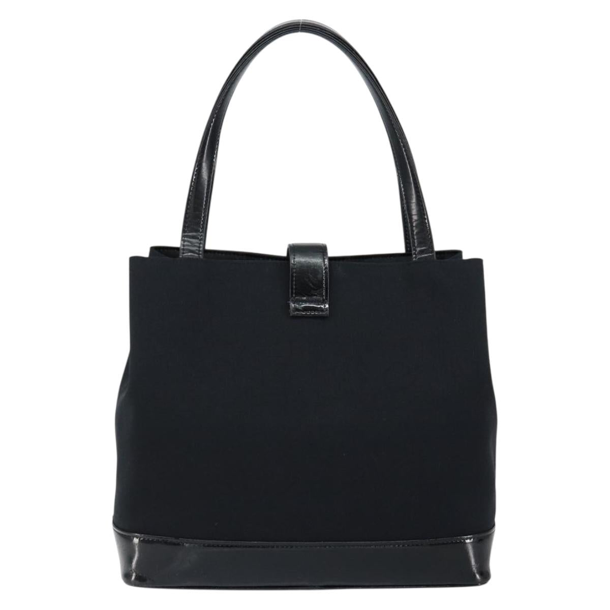 SAINT LAURENT Hand Bag Nylon Enamel Black Gold Auth gh1164