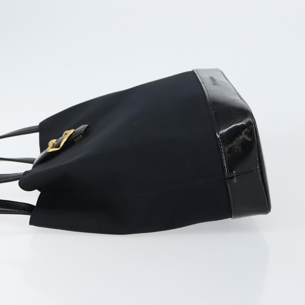 SAINT LAURENT Hand Bag Nylon Enamel Black Gold Auth gh1164