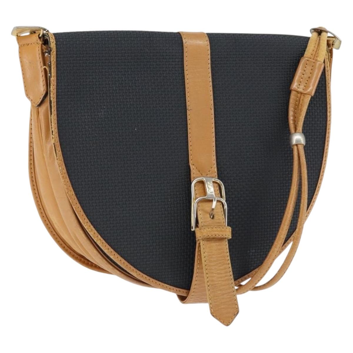 SAINT LAURENT Shoulder Bag Leather Black Gold Auth gh1165