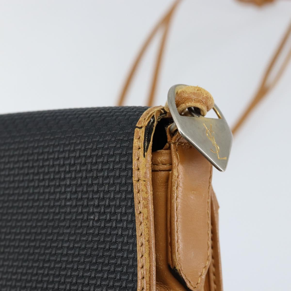 SAINT LAURENT Shoulder Bag Leather Black Gold Auth gh1165