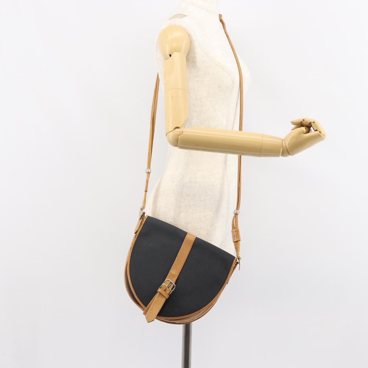 SAINT LAURENT Shoulder Bag Leather Black Gold Auth gh1165