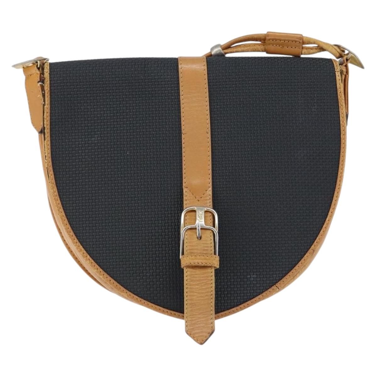 SAINT LAURENT Shoulder Bag Leather Black Gold Auth gh1165