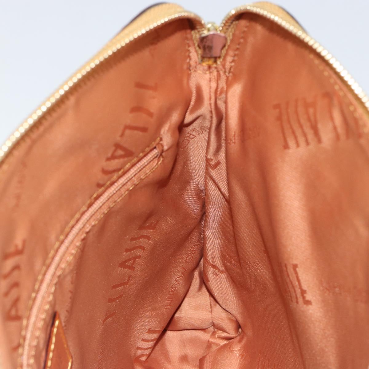 PRIMA CLASSE Shoulder Bag Leather PVC Beige Gold Auth gh1167